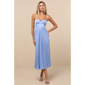 Lulus Irelyn Dusty Blue Satin Bustier Midi Dress - Size M